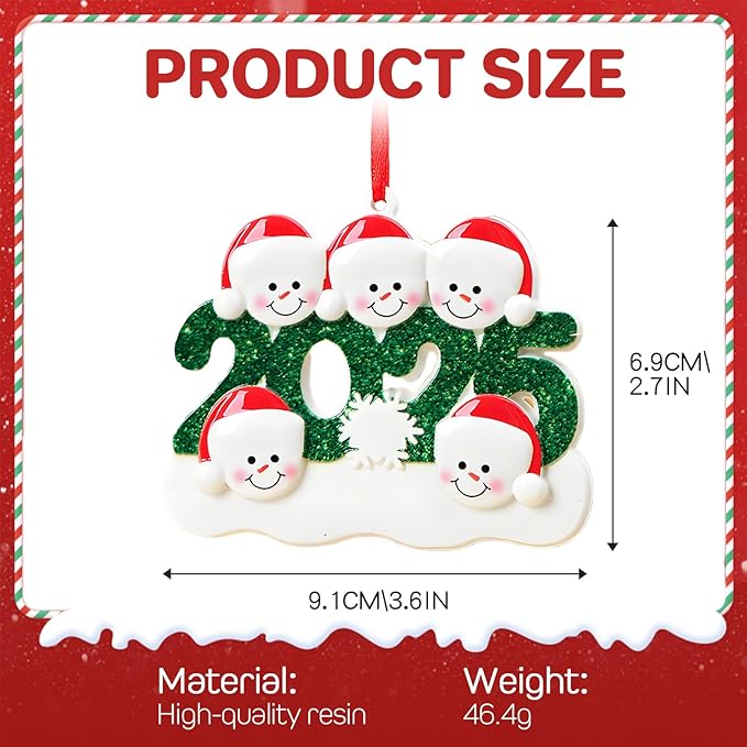 2025 Christmas Ornaments Personalized with Names Family of 2,3,4,5,6, Custom Family Snowman Ornament for Xmas Tree, Personalized Christmas Ornaments Decoration Gifts for Home Decor, 6 Names