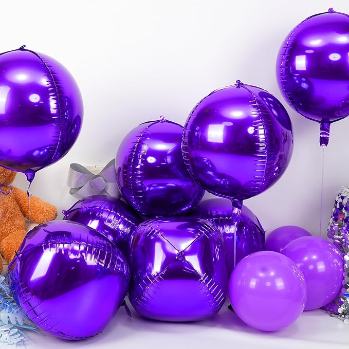 Purple Round Foil Balloons 9 pcs,Purple Giant 4D Round Balloons 22 Inch for Wedding Graduation Anniversary Baby Shower Birthday Party Decorations