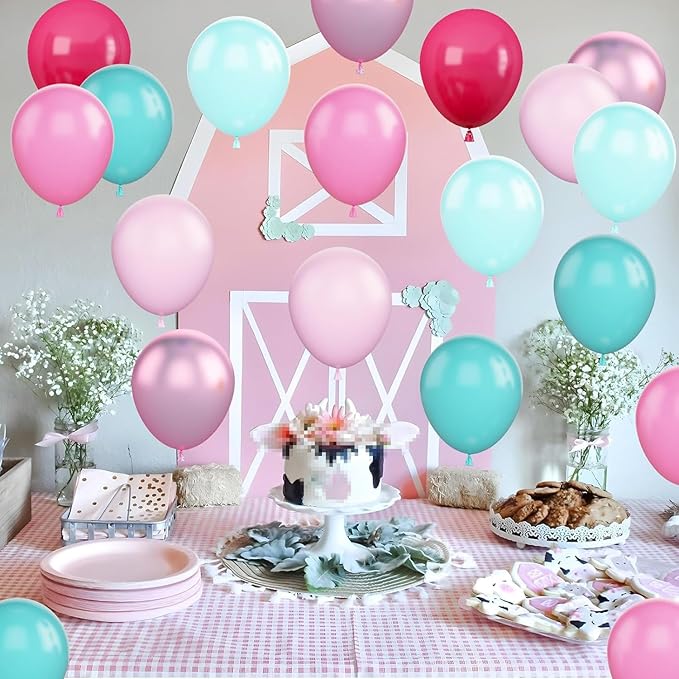Hot Pink and Teal Blue Balloons, 12 Inches 50 Pcs Rose Red Teal Blue Pastel Pink Turquoise Latex Balloon for Birthday Baby Shower Wedding Anniversary Party Supplies