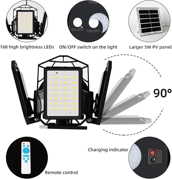 NIORSUN Solar Outdoor Lights Solar Lights Indoor Motion Sensor Pendant Light 3 Colors 4-Leaf 4 Modes with Remote, 16.4ft Wire Waterproof Security Lamp for Garage Shed Home Barn Shop Gazebo(1 Pack)