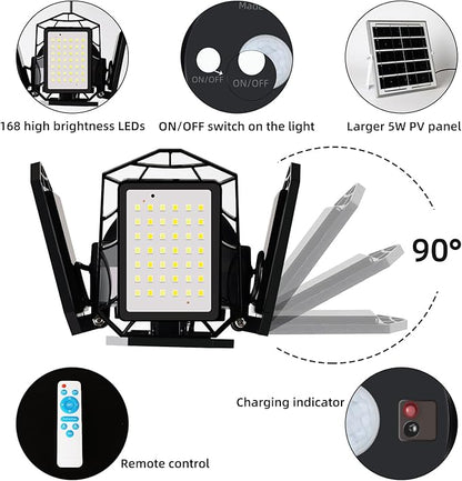 NIORSUN Solar Outdoor Lights Solar Lights Indoor Motion Sensor Pendant Light 3 Colors 4-Leaf 4 Modes with Remote, 16.4ft Wire Waterproof Security Lamp for Garage Shed Home Barn Shop Gazebo(1 Pack)