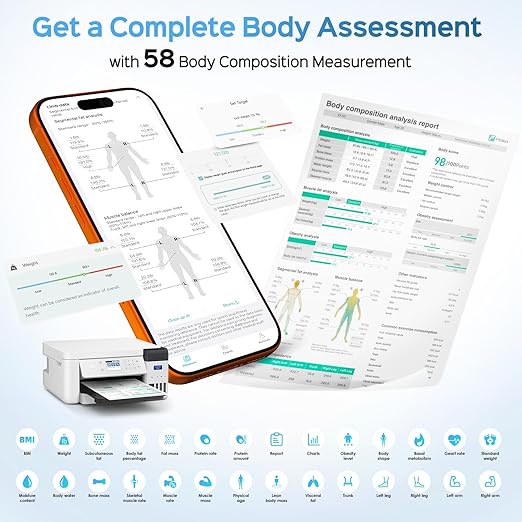 CLORIS Digital Smart Scale for Body Weight Fat BMI Muscle Mass 28 Body Composition Measurement Health Analyzer 8 Electrodes with App Bluetooth, Full-Color TFT LCD