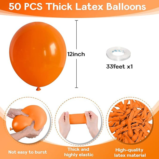 Orange Balloons 12 Inch Large Orange Party Latex Balloon 50pcs Matte Burnt Orange Round Helium Balloons for Halloween Fall Anniversary Autumn Thanksgiving Birthday Wedding Party Decorations