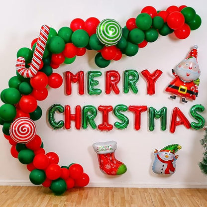 Red and Green Balloons w/Ribbon 100 Pack 12 Inch for Birthday Kid 's Baby Shower Wedding Anniversary Bachelorette Graduation Christmas Party Decorations