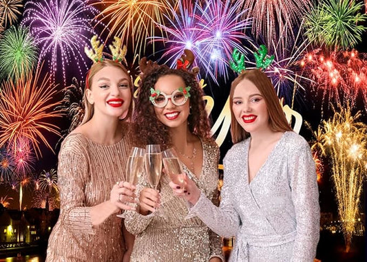 CYLYH 8X6FT Happy New Year Backdrop New Year's Eve Night City Fireworks Show Backdrop 2026 New Year Party Banner Party Decorations
