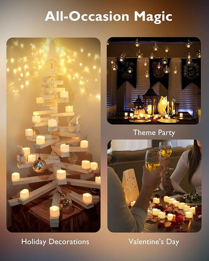 Homemory 24Pcs Flickering Flameless Candle Battery Operated, 200+Hours Fake Electric LED Tea Lights for Votive, Centerpiece Table Decorations, Wedding, Aniversary, Halloween, Christmas