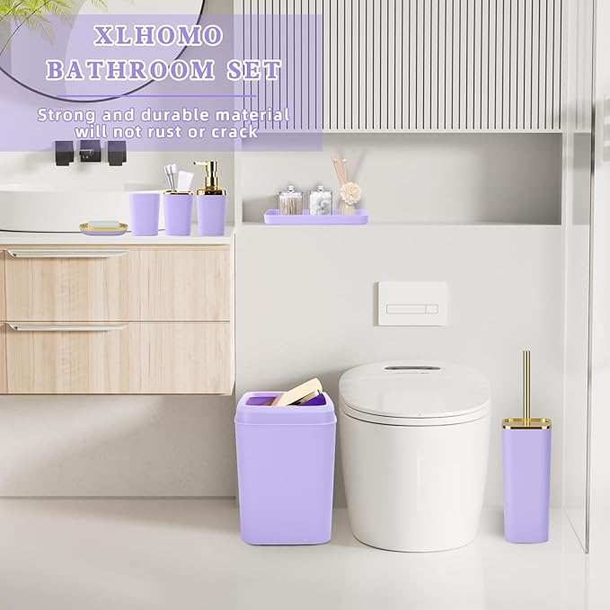 Purple Bathroom Accessories, 24 Pieces Purple and Gold Bathroom Accessories Set with Shower Curtain, Bath Towels, Trash Can, Soap Dispenser and Soap Dish for Bathroom/Housewarming