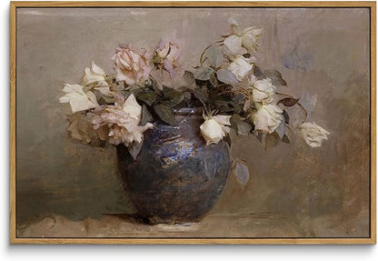InSimSea Framed Canvas Wall Art Vintage Decor, Room Decor Large Artwork for Roses Floral Paintings Framed Wall Art Prints for Office Kitchen Bathroom Decorations, 16"x24"