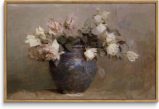 InSimSea Framed Canvas Wall Art Vintage Decor, Room Decor Large Artwork for Roses Floral Paintings Framed Wall Art Prints for Office Kitchen Bathroom Decorations, 16"x24"