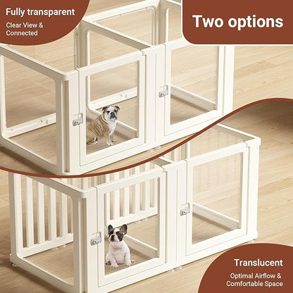 Transparent 7-Panel Dog Playpen, Acrylic Indoor/Outdoor Puppy Pen for Small & Medium Dogs, 30 Inch with Door, White(Fully Transparent 50 * 26 Two Rooms,30 inch)