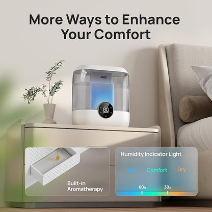 Dreo 6L Humidifiers for Bedroom, Quiet Supersized Cool Mist Ultrasonic Humidifier with Diffuser, 60 Hour Runtime for Home, Nursery, Plant, Gray