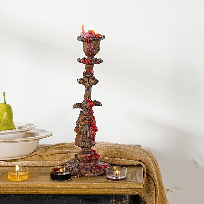 Sungmor Vintage Cast Iron Candle Holder, 10.2" Tall Rustic Noblewoman Figurine Candlestick - Decorative Taper Candle Stand for Home, Tabletop, Mantel Display - Gothic, Medieval, or Farmhouse Décor