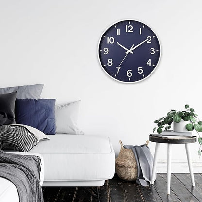 HZDHCLH Wall Clocks Battery Operated,Wall Clock Navy Blue,8 inch Wall Clock Silent Non Ticking Modern 3D Numbers for Kitchen Bedroom Living Room Office Classroom Decor