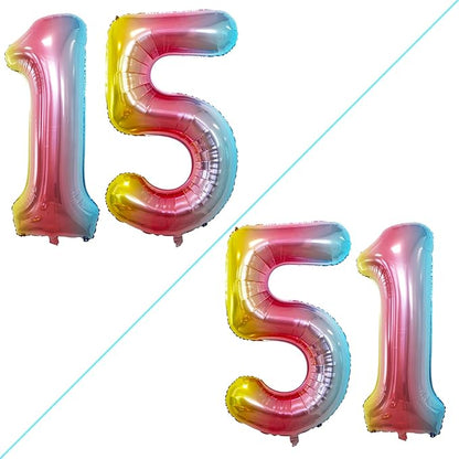 GOER Number 15 Balloons for 15th Birthday Sweet 15 Party Decorations,42 Inch Jumbo Foil Helium 51 Balloons for 51st Birthday Party Decoration (Rainbow)