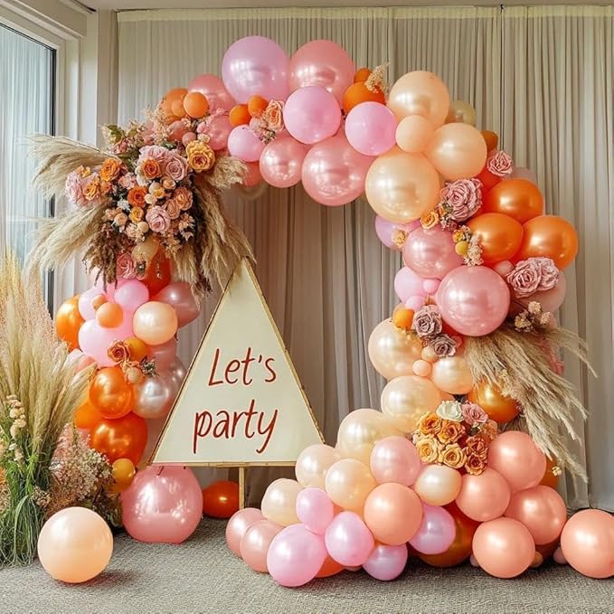 Pink Orange Balloons Double Stuffed Pearl Balloon Arch Latex Rose Light Pink Nude Balloon Garland for Birthday Baby Shower Wedding Bridal Shower Fall Party Home Decoration