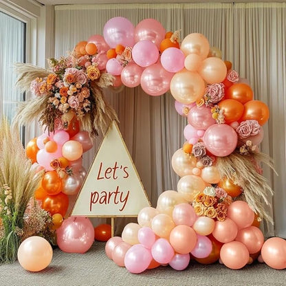 Pink Orange Balloons Double Stuffed Pearl Balloon Arch Latex Rose Light Pink Nude Balloon Garland for Birthday Baby Shower Wedding Bridal Shower Fall Party Home Decoration