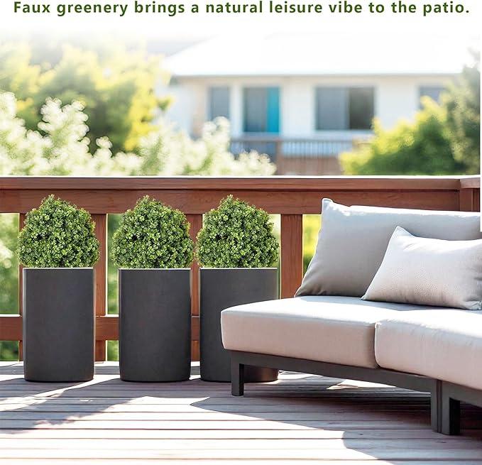 THE BLOOM TIMES 2ft Faux Boxwood Plants Outdoor Set of 2, 24" UV-Resistant Artificial Evergreen Topiary Ball, Fake Potted Greenery Shrubs & Bushes for Front Porch Planter, Patio Outside Decor