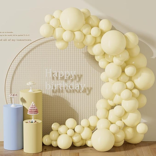 130PCS PastelYellow Balloons, Latex Balloon Different Sizes 18/12/10/5 In, Helium Balloons with Ribbon, Party Balloon Set for Birthday Wedding Graduation Anniversary Baby Shower Decoration