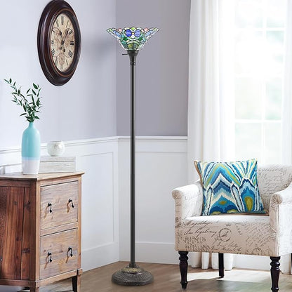 Luvkczc Tiffany Torchiere Floor Lamp - 70" Victorian Stained Glass Lamp Antique Tiffany Style Standing Light for Home,Office,Hotel Decor