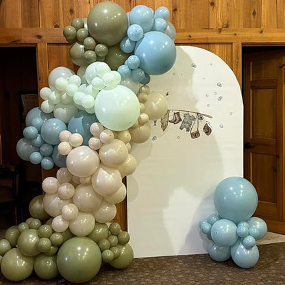 Sage Green and Blue Balloons, 60 PCS 12 Inch Dusty Green Blue Sand White Gold Balloons for Baby Shower Bridal Shower Wedding Boho Birthday Party Decorations