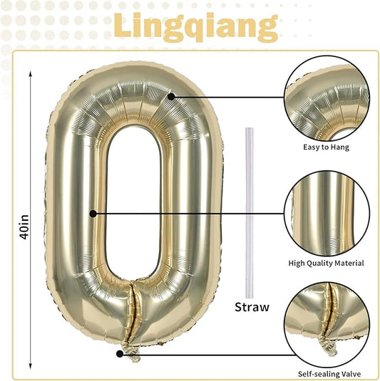 40" Balloon Number 0 Champagne Gold, Large Foil Number Balloons Set 0-9 for Girls Women, Light Gold 0 Helium Balloons for Boys Men Birthday Anniversary Graduation New Year Party Decoration Supplies