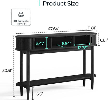 LINSY Fluted Console Table with Storage, Entryway Table Wood Entrance Tables for Front Door, Behind Couch Sofa Table with Shelves, Foyer Tables for Hallways, Living Room (Black)