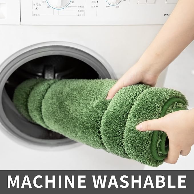COSY HOMEER Extra Thick Bath Rugs for Bathroom - Anti-Slip Bath Linen Set Mats Soft Plush Yarn Shaggy 100% Strong Polyester Living Room Bedroom Mat Water Absorbent(Green,24x36 - Inches)