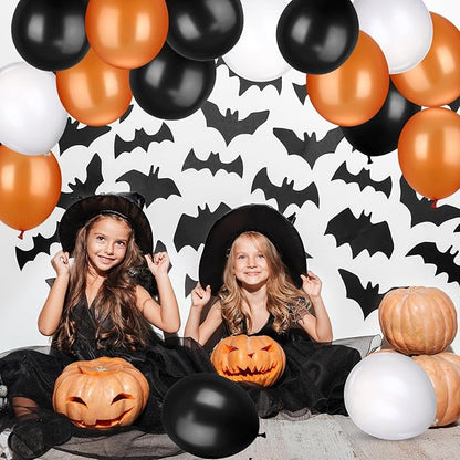 TecUnite 100 Pieces 13 Inch Orange White Black Latex Balloons Colorful Round Balloons for Halloween Wedding Birthday Racing Car Poker Card Party Decoration