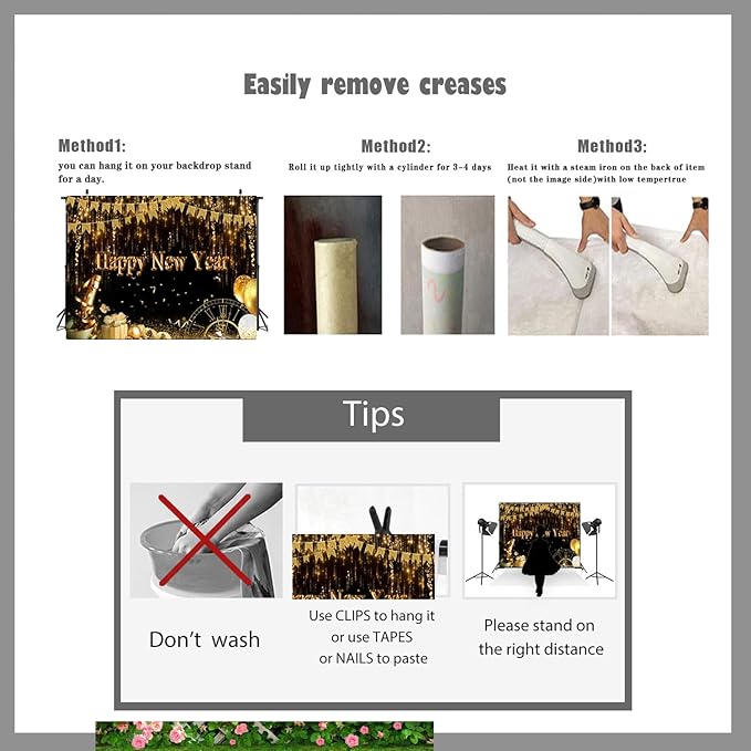 LTLYH 7x5ft Happy New Year Backdrop Gold Glitter Party Decoration 2026 New Year Eve Photography Background Black and Gold Celebration Banner for Party Supplies