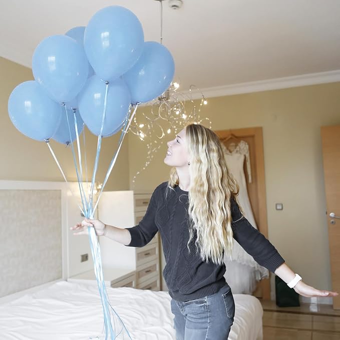 Pastel Blue Balloons 12 Inch, 100 Pack Light Blue Latex Matte Macaron Powder Helium for Gender Reveal Baby Shower Birthday Wedding Party Decorations