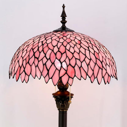 WERFACTORY Tiffany Floor Lamp Pink Wisteria Stained Glass Standing Reading Light 16X16X64 Inches Antique Style Pole Corner Lamp Decor Bedroom Living Room Home Office S523P Series