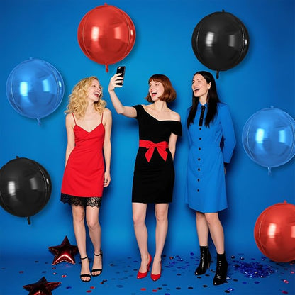 Red Blue Black Round Foil Balloons 9 pcs,Metallic Giant 4D Round Balloons 22 Inch for Birthday Baby Shower Kids Boys Party Decorations