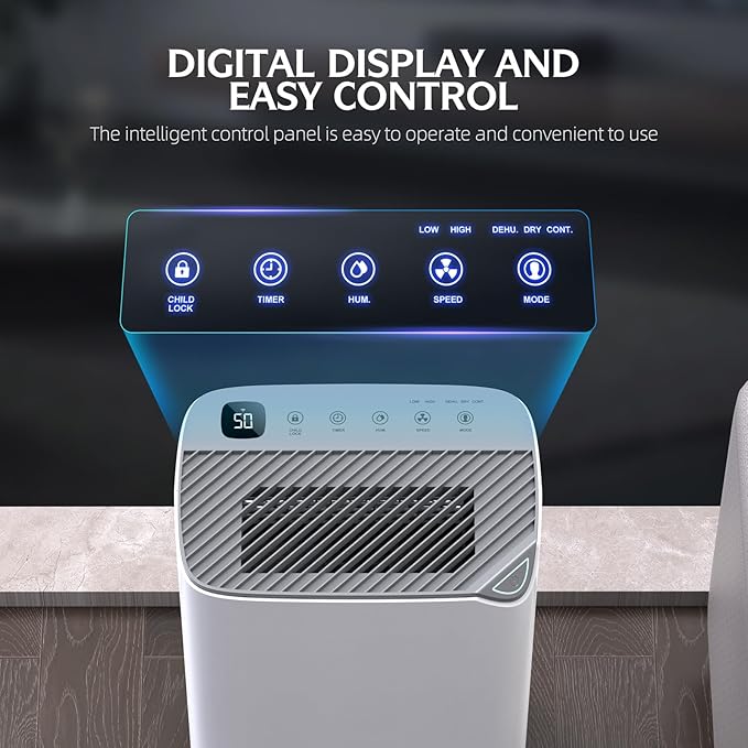 3000 Sq.Ft Wi-Fi Dehumidifiers for Home, 34 Pints Energy Star Certified Smart Dehumidifier for Basement, Bedroom, Bathroom, with Drain Hose, 3 Modes,24H Timer,Auto Defrost, Child Lock