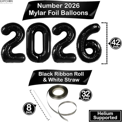 KatchOn, Giant Black 2026 Balloons – 42 Inch | New Year Balloons | 2026 Balloon Numbers | Black Balloon for New Years Decorations 2026 | NYE Decorations | New Years Eve Party Supplies 2026