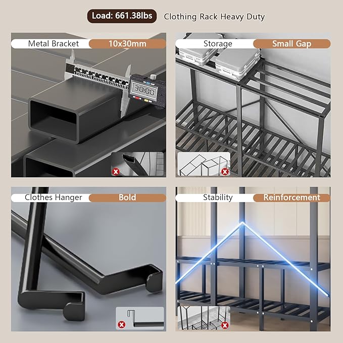 Foldable Portable Wardrobe Closet with Cover, Heavy Duty Clothing Rack for Hanging Clothes has 59in Vertical Storage Space, Coffee Metal Garment Rack (Coffee, 70.9in)