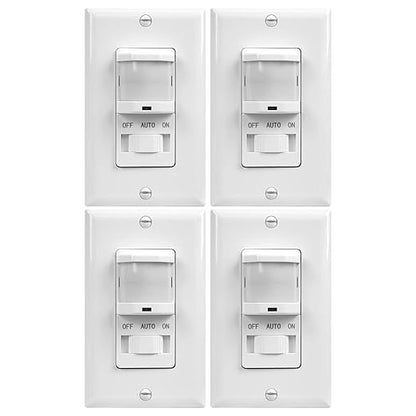 TOPGREENER in-Wall PIR Motion Sensor Light Switch, Motion Sensor Switch, Occupancy Sensor Switch, On/Off Override, 4A, 500W, Single Pole, 𝐍𝐞𝐞𝐝 𝐍𝐞𝐮𝐭𝐫𝐚𝐥 𝐖𝐢𝐫𝐞, TSOS5, White, 4 Pack