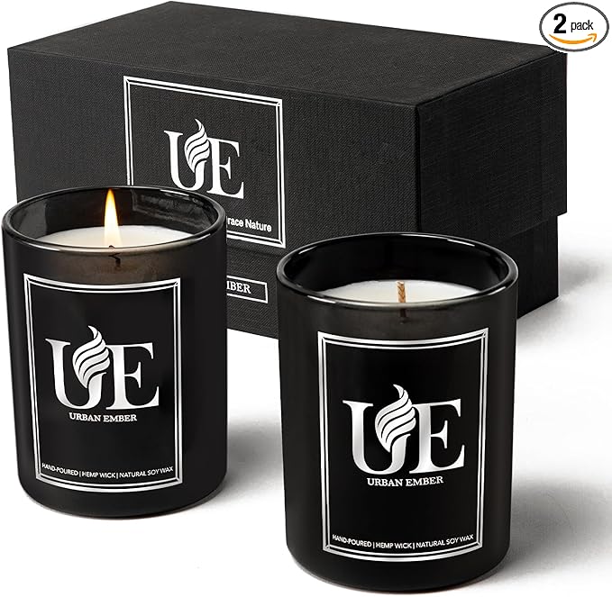 2 Pack Scented Candle Set for Men | Black Candles Set of Amber Wood，Vintage Oak| 110 Hour Long Lasting Candles for Home Scented | Made with Soy Wax | 16 oz