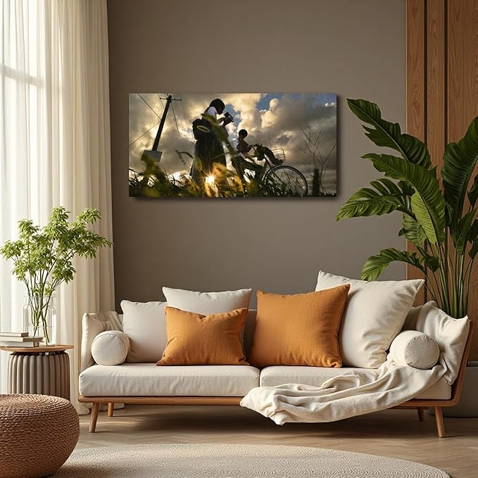 Sunset Meadow Canvas Wall Art Painting Home Modern Artwork Decorations Framed for Living Room Bedroom Office 40x20 Inch(24x12 Inch) (Asian, Color2, 40L x 20W)