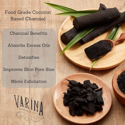 Varina Organic Lemongrass Soap - Charcoal Bar - Gentle Cleansing for Sensitive Skin Citrus Herbal - 3 Pack - Natural Soap