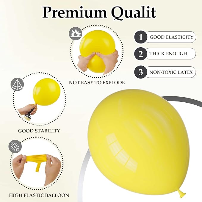 130PCS Yellow Balloons - Latex Helium Balloons with Ribbon, Assorted Sizes 18/12/10/5 Inch - Perfect for Birthday, Wedding, Graduation and More
