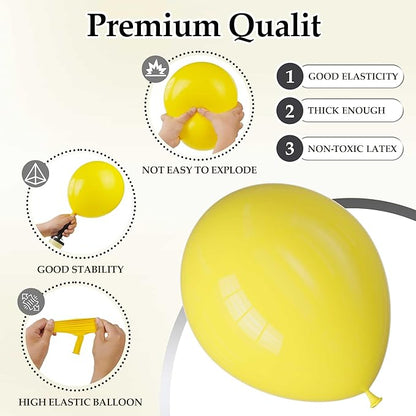 130PCS Yellow Balloons - Latex Helium Balloons with Ribbon, Assorted Sizes 18/12/10/5 Inch - Perfect for Birthday, Wedding, Graduation and More