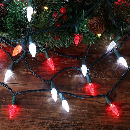 Brizled LED Christmas Lights, 2 Pack 33ft 100 LED Red & White C5 Christmas Tree Lights, Connectable 120V UL Certified Faceted Xmas Light Outdoor Indoor Xmas Lighting for Home Tree Roof Party Decor