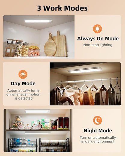 EZVALO 250LM Super Bright Under Cabinet Lighting Wireless, 8000mAh Rechargeable Battery Motion Sensor Light Indoor, Dimmable Under Counter Lights for Kitchen, 3-Inch Ultra-Wide Panel Closet Light