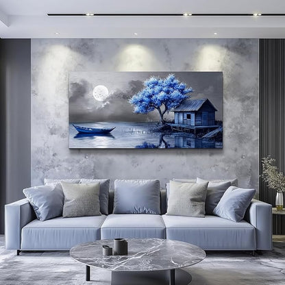 ZUITINGHUA Large Wall Decor For Living Room Canvas Wall Art For Office Modern Wall Decorations For Bedroom Boat Landscape Painting Seaside Pictures Artwork Room Home Decor 24x48 In