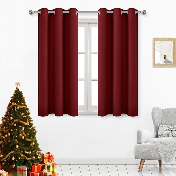 DWCN Burgundy Blackout Curtains for Living Room, Thermal Room Darkening Curtains for Bedroom, Short Curtains for Small Window - W38 x L54 Inch, Set of 2