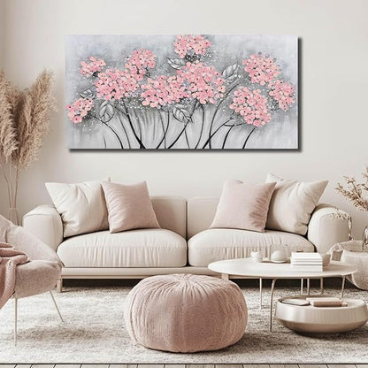 SOUGUAN Botanical Wall Art Oil Painting Pink Flower Pictures Wall Decor Large Artwork for Living Room Kitchen Home Decorations 24x48 Inch