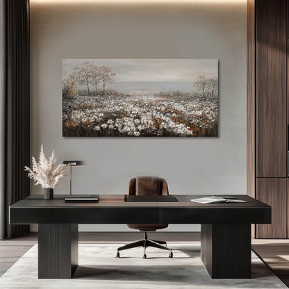 GAIDUOMAI Farmhouse Decor Tree and Ocean Wall Art White Flowers Vintage Artwork 24"x48" Grey Pictures Wall Decor for Dining Room Bedroom Office