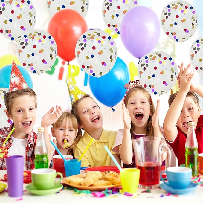Rainbow Confetti Balloons,12 Inches 25pcs Rainbow Multicolor Balloons,Latex Balloons with Rainbow Foil Confetti Balloons for Birthday Wedding Party Baby Shower Decoration Engagement Party Decorations
