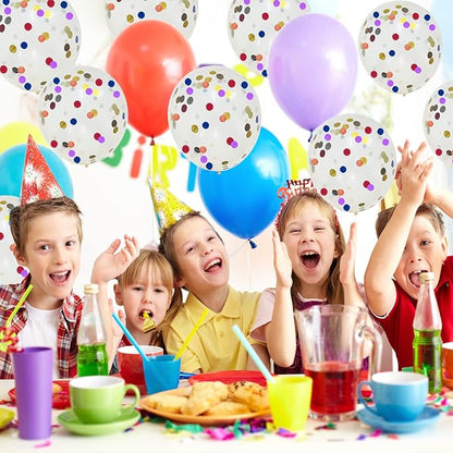Rainbow Confetti Balloons,12 Inches 25pcs Rainbow Multicolor Balloons,Latex Balloons with Rainbow Foil Confetti Balloons for Birthday Wedding Party Baby Shower Decoration Engagement Party Decorations