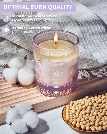 M&SENSE Lilac Blossom Soy Candles for Home Scented, 7.4oz 45 Hour Long Burning, Winter Aromatherapy Candle for Spa Meditation Yoga, Housewarming New Year Gifts for Her